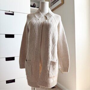 Anthropologie Moth Cozy Cream Knit Long Cardigan with Front Pockets Size XS
